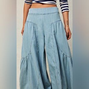 Free People Dawn On Me Wide Leg Pull On Lightweight Jeans Large